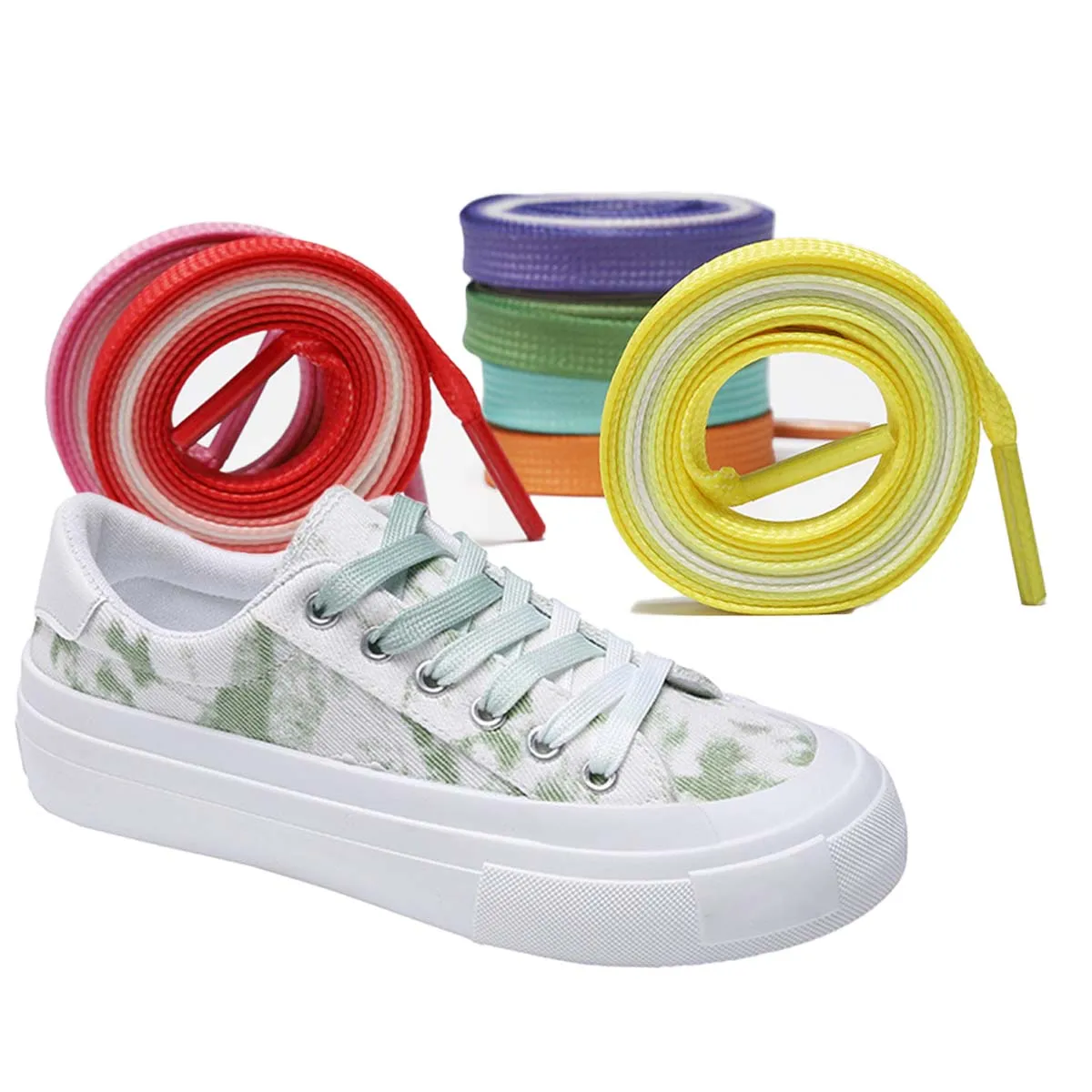 1 пара плоских шнурков из полиэстера с радужным градиентом 8 мм креативного цвета для парусиновых ботинок, маленьких белых туфель - 0