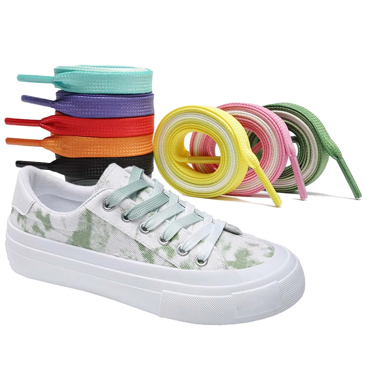 1 пара плоских шнурков из полиэстера с радужным градиентом 8 мм креативного цвета для парусиновых ботинок, маленьких белых туфель - 2
