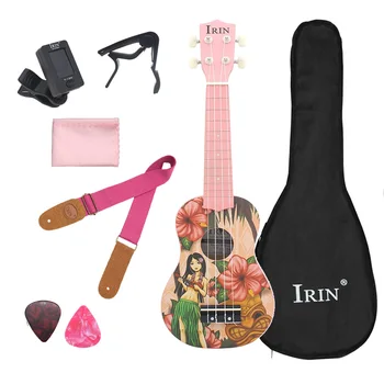 21-Дюймовая Гавайская Гитара с 4 Струнами, Гитара Pink Girl Mini Guitarra, Гавайская Гитара с Сумкой-Футляром, Тюнер, Капо-Ремень, Гитарные Аксессуары и Запчасти