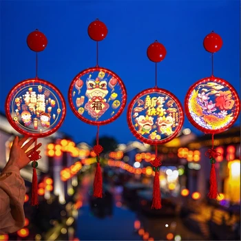 Светящиеся Светодиодные Фонари с изображением персонажа Фу Новогоднее Украшение Китайский Весенний Фестиваль