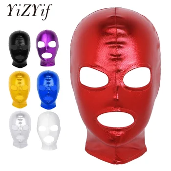Латексная маска унисекс, мужские И женские блестящие металлические головные уборы с открытыми глазами и ртом, маска для косплея, капюшон для ролевых игр, костюм