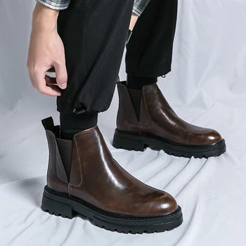 Роскошные брендовые мужские ботинки в британском стиле в стиле ретро, Модные ботильоны на шнуровке, Мужские удобные повседневные кожаные уличные ботинки с толстой подошвой