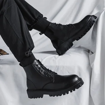 Мужские ботинки, кожаная обувь в стиле ретро для мужчин, рабочие ботинки для мужчин, водонепроницаемые повседневные кроссовки со стальным носком, мужская обувь на платформе, Zapatillas