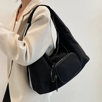 Корейская модная черная сумка через плечо с мини-косметичкой Y2k, нейлоновая дизайнерская сумка, женская шикарная сумка-тоут для подмышек, уличная одежда