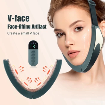 Устройство для подтяжки лица EMS V-Face, 6-режимный массажер для омоложения кожи с подогревом, вибрация двойного подбородка, беспроводной дистанционный массажер