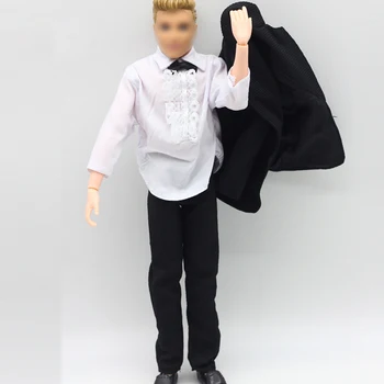 1 комплект одежды ручной работы, черный костюм невесты с белой рубашкой и брюками для кукол barbies boy firend Ken, рождественские подарки своими руками