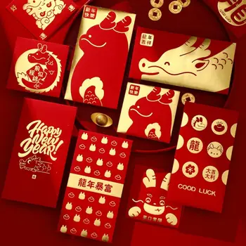 Денежный мешок удачи, Красный конверт с наилучшими пожеланиями, Новогодний пакет 2024, карман для денег, Денежные мешки с рисунком дракона, Праздничная вечеринка