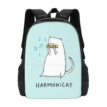 Школьные сумки Harmonicat, Дорожный рюкзак для ноутбука, Музыкальная нота Harmonicat, Забавный Иллюстрированный котенок, Белый Котенок
