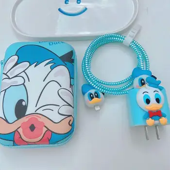 Зарядное устройство Disney Donald Duck Daisy, кабель для передачи данных, линия наушников, защитный чехол для Iphone 12 13 18/20 Вт, симпатичная веревка с сумкой