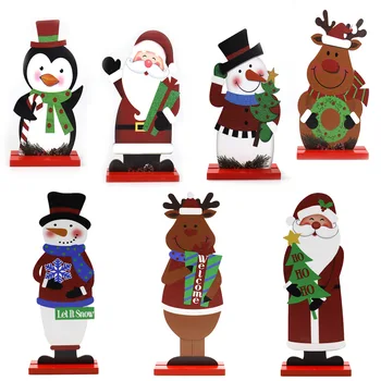 Санта-Клаус, Снеговик, Лось, поделка из дерева, Рождественское украшение для Рождественского стола, Рождественское украшение для дома, подарок на Новый год 2021