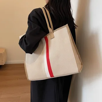 Сумки через плечо, большая вместительная холщовая сумка, новая повседневная сумка для поездок на работу, простой дизайн, женская эстетичная студенческая повседневная тенденция, универсальная
