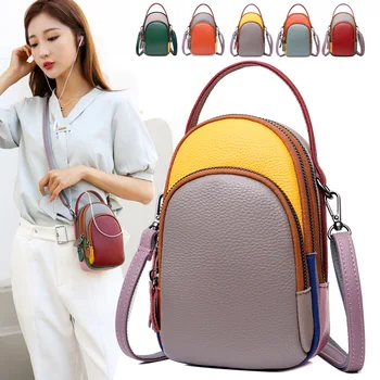 Мини-сумки для мобильных телефонов из искусственной кожи, разноцветные женские сумки через плечо, винтажная сумка-мессенджер на молнии, маленькая сумочка-клатч