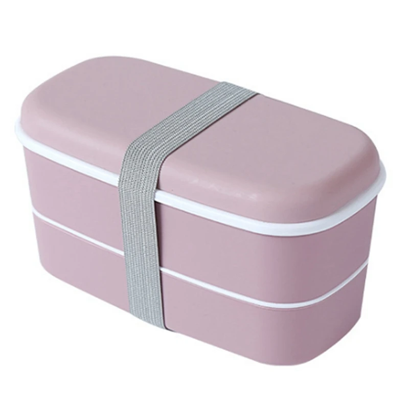 2 комплекта 2-слойных ланч-боксов для микроволновой печи с отделениями, Герметичная коробка для Бенто, Изолированный контейнер для еды, Розовый и зеленый - 1