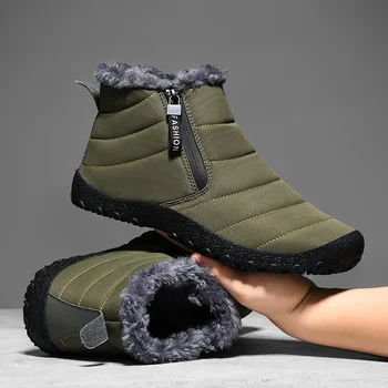 Мужские водонепроницаемые зимние ботинки на молнии, уличная теплая хлопчатобумажная обувь, зимняя плюшевая мужская обувь, удобные походные ботинки большого размера39-46