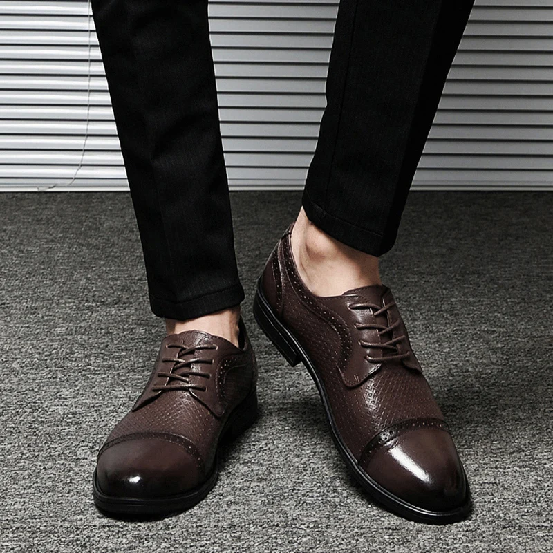 2024 Мужская обувь Оксфорды из натуральной кожи, модная деловая повседневная обувь для вечеринок, банкетов, повседневных винтажных кожаных модельных туфель на шнуровке - 2