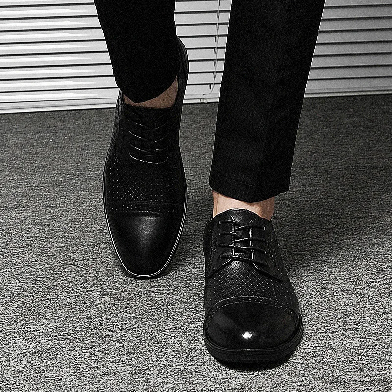 2024 Мужская обувь Оксфорды из натуральной кожи, модная деловая повседневная обувь для вечеринок, банкетов, повседневных винтажных кожаных модельных туфель на шнуровке - 5