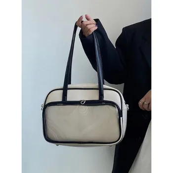 Женская сумка-тоут из мягкой кожи большой вместимости, сумка через плечо, сумка для студенческой аудитории колледжа, квадратная мода