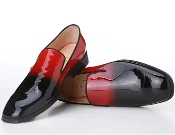 Новая модная высококачественная обувь для вечеринки и выпускного вечера из лакированной кожи без застежки, мужские лоферы больших размеров, черные, красные, мужские модельные туфли градиентного цвета