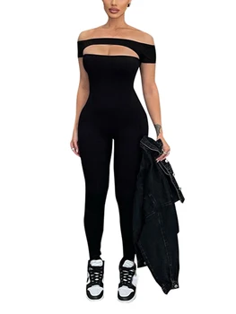 Женский элегантный кружевной комбинезон с открытой спиной и вырезом бандо спереди Y2K Romper Slim Fit Long Streetwear