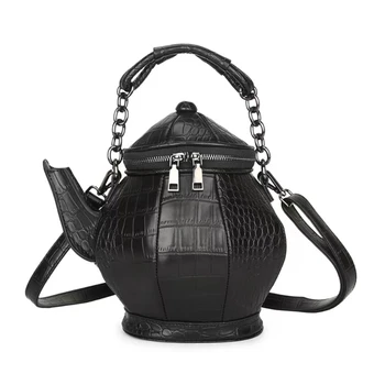 Модная забавная сумка в форме чайника, женская кожаная сумка с каменным узором на одно плечо, сумка для готической вечеринки Mujer