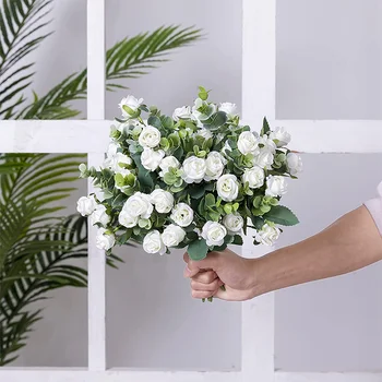 10 Головок/шт Искусственный цветок, Шелковая Роза, белый букет, искусственный цветок для свадебного стола, Ваза для вечеринки, Домашний декор