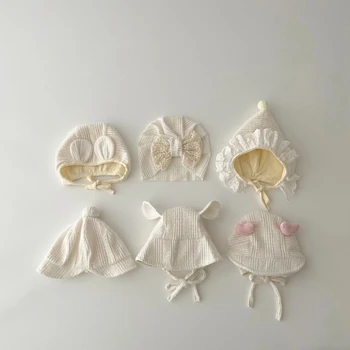 Шапочка принцессы для маленьких девочек с защитой ушей, кружевной капор для новорожденных 0-12 месяцев, шапочка для новорожденных, обертывание головы, подарок для душа