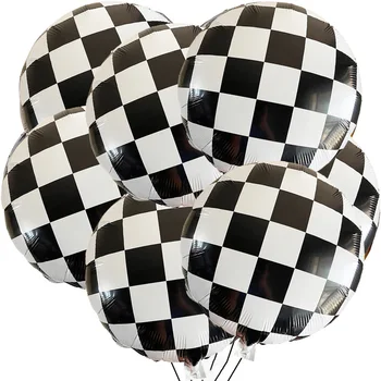 50шт 18-дюймовых воздушных шаров из фольги в клетку для гонок, черно-белые украшения для дня рождения в клетку на тему гоночных автомобилей