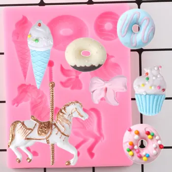 Пончики с карусельной лошадкой, силиконовые формы, бантики для мороженого, конфеты, шоколад, Топпер для кексов на День рождения ребенка, инструменты для украшения торта, помадка