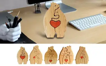 Деревянные мишки-пазлы, прочная декоративная семейная статуэтка медведя, украшение для стола и подарок для семьи, скульптуры медведей