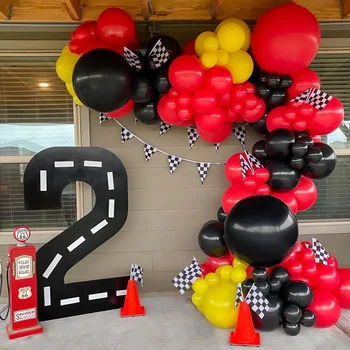 116шт Красных Желтых Черных воздушных шаров для гоночного автомобиля, Комплект для Арки и Гирлянды, Воздушные шары для душа ребенка, Декор для вечеринки по случаю 1-го дня рождения детей, Украшения для душа