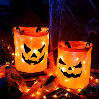 2 шт. светодиодных мешочка для конфет на Хэллоуин, мешочки для конфет из тыквы на Хэллоуин, как показано, Многоразовое ведро для детских принадлежностей на Хэллоуин