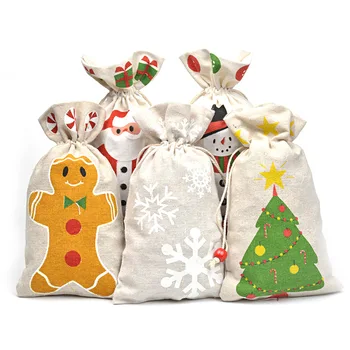 Рождественский мешок для подарков Санта-Клаусу, мешок для конфет, Хрустящий пакет со снежинками, сумка на шнурке, Веселые Рождественские украшения для дома, подарки на Новый 2021 год