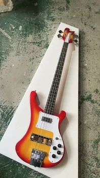 4-Струнная электрическая бас-гитара оранжевого цвета с белой накладкой, грифом из розового дерева, хромированной фурнитурой, предоставляем индивидуальные услуги