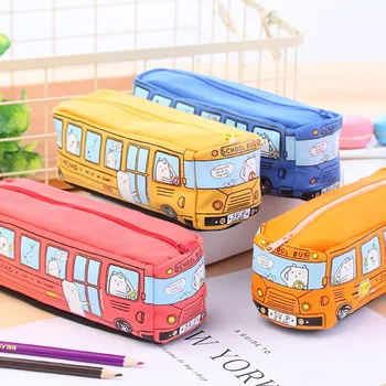 Креативная сумка для карандашей в виде автобуса с маленькими животными Kawaii Сумки для карандашей на молнии Косметический Органайзер для макияжа Школьные Канцелярские принадлежности
