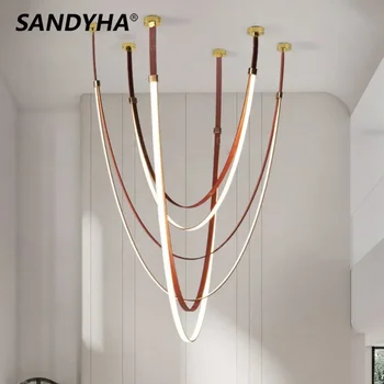 SANDYHA Постмодернистская Светодиодная люстра с длинной лентой для гостиной, креативный подвесной светильник, Вилла, холл, спальня, домашний декор, Подвесной светильник