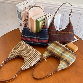 Элегантная и модная клетчатая сумка через одно плечо контрастных цветов для осенне-зимнего минимализма, клубная сумка Maillard Bag