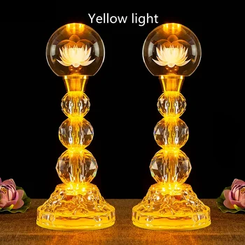 хрустальный шар из 2 предметов, лампа в виде лотоса, Будда, светодиодная семицветная лампа постоянного освещения, желто-красный светильник, подключаемый для молитвы в храмовой домашней обстановке