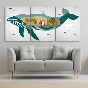 Ensemble de 3 estampes - Composition abstraite avec baleine
