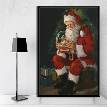 Санта Клаус держит хрустальный шар, плакат, картина на холсте, печать на стене, мультяшное художественное изображение для гостиной, Рождественский домашний декор