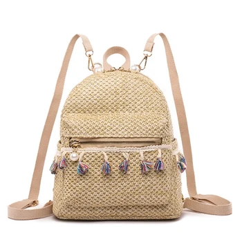 Женский рюкзак для девочек-подростков, летний пляжный рюкзак с кисточками из соломы, женская повседневная школьная сумка через плечо