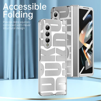 Роскошный Чехол Для Телефона С Покрытием Samsung Galaxy Z Fold 5 4 3 2 Fold5 Fold4 Fold3 Fold2 5G Прозрачная Защита Шарнира Твердая Крышка