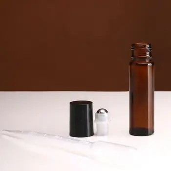 Стеклянные бутылочки янтарного цвета объемом 10 мл на роликах с шариками из нержавеющей стали 