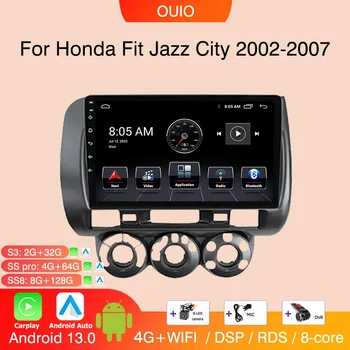8 ГБ + 128 ГБ Android 13 радио для Honda Fit Jazz City 2002 2003-2007 Автомобильный стереосистема, мультимедийный плеер Carplay, автоматическая GPS-навигация 2DIN