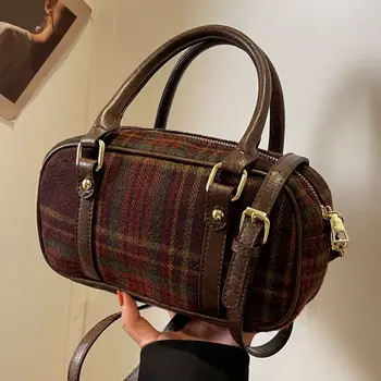 Ретро холщовая женская маленькая сумка-тоут контрастного цвета, повседневная сумка через плечо, дизайнерская простая женская сумка для поездок на работу, сумки