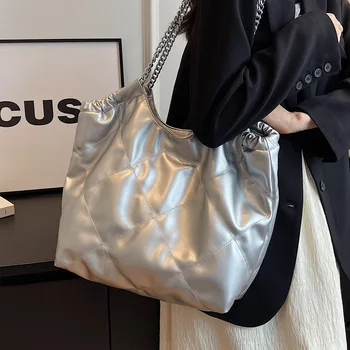 Серебряные сумки премиум-класса, женская большая сумка для поездок на работу, новинка 2023 года, модная сумка через плечо, сумки на цепочке, сумка-тоут для женщин