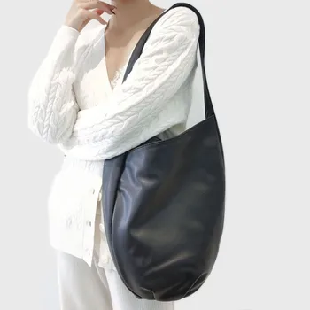Зимняя новая женская сумка из натуральной кожи, простая универсальная сумка через плечо, женские сумки подмышками, большая вместительная сумка-тоут из воловьей кожи.
