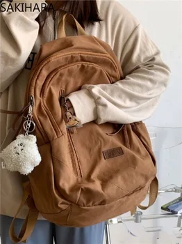 Повседневный однотонный школьный рюкзак в американском стиле ретро для студентов колледжа, винтажные универсальные школьные сумки для подростков большой емкости