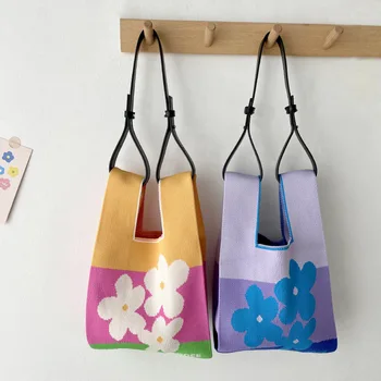 Корейская версия модной нишевой сумки Knitting Flower Lady с цветочным узором, уличная повседневная сумка-тоут, сумка через плечо