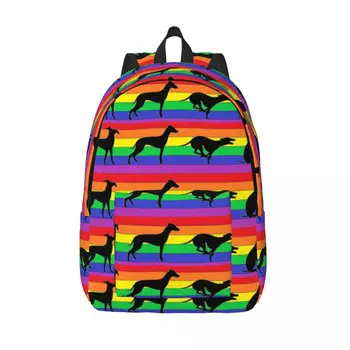 Подростковый рюкзак Greyhound With A Rainbow, уличный студенческий рабочий рюкзак для собак, мужские и женские холщовые сумки для ноутбуков