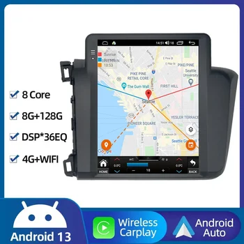 Android 13 для вертикального автомобильного радио в стиле Tesla, стерео мультимедийный плеер для Honda Civic 2012-2015, беспроводной 4G WIFI Carplay Auto
